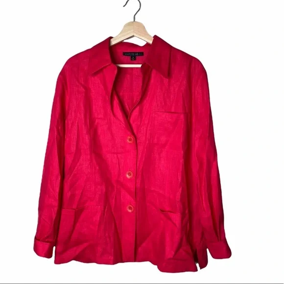 Lafayette 148 New York Red Button Down Shirt - Picture 1 of 5